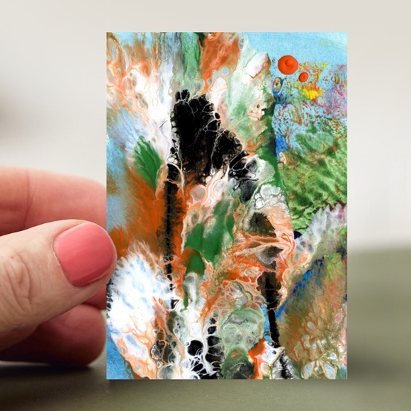 Original ACEO - Miniature Abstract Painting - Organic Abstract 4 - Picture 3 of 5